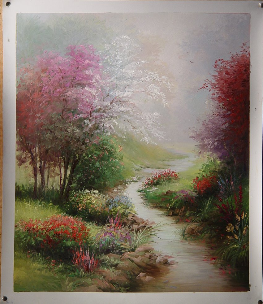 (image for) Handmade Oil painting for home canvas, oil painting framed canvas for living room Thomas Kinkade's painting, NO.70